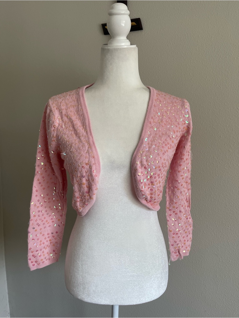 Pink Sequin Cropped Cardigan Sweater